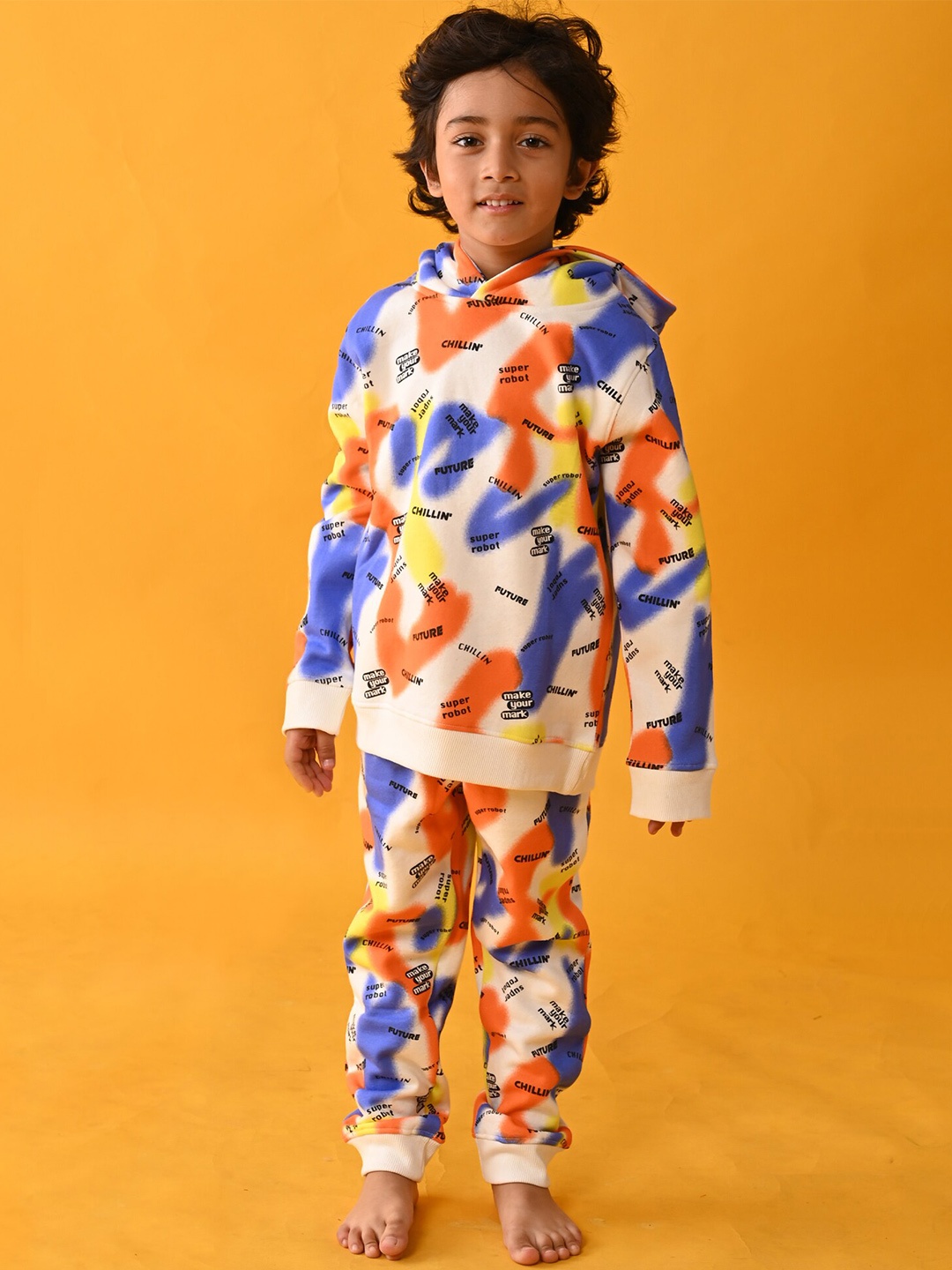 

Anthrilo Boys White Make Your Mark Fleece Hoodie with Jogger Set, Off white