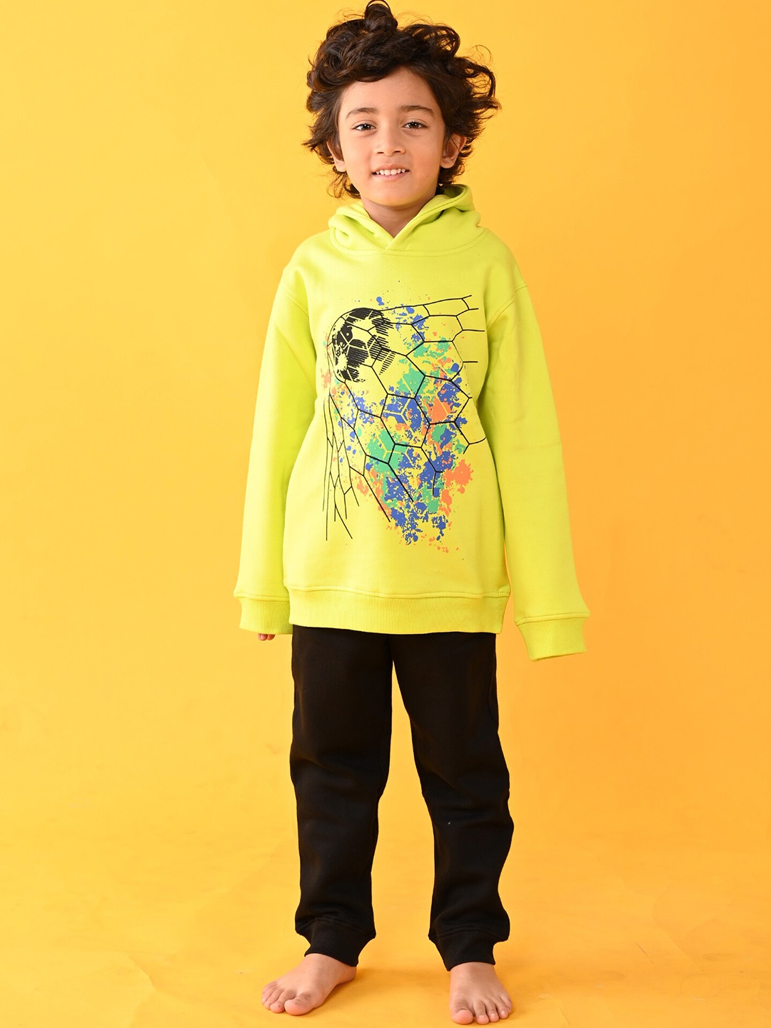 

Anthrilo Boys Green & Black Football Hoodie Fleece Jogger Set