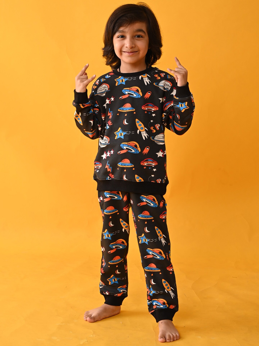 

Anthrilo Boys Black Space Sweatshirt Jogger Set