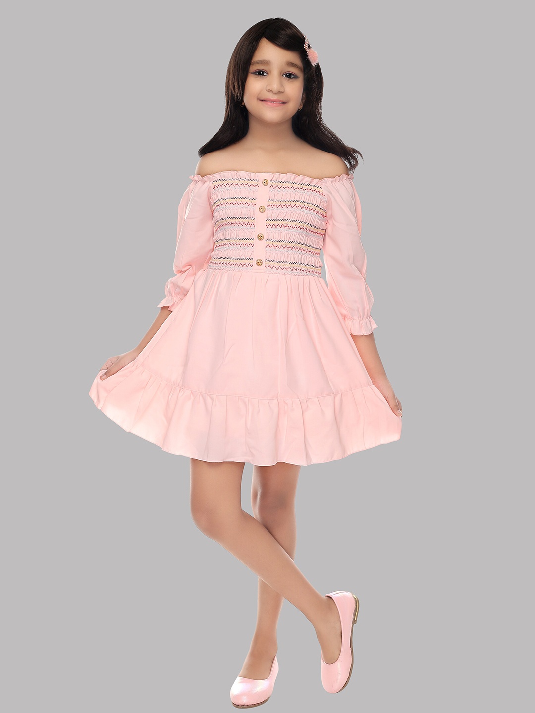 

Toonyport Girls Pink Off-Shoulder Chiffon Dress