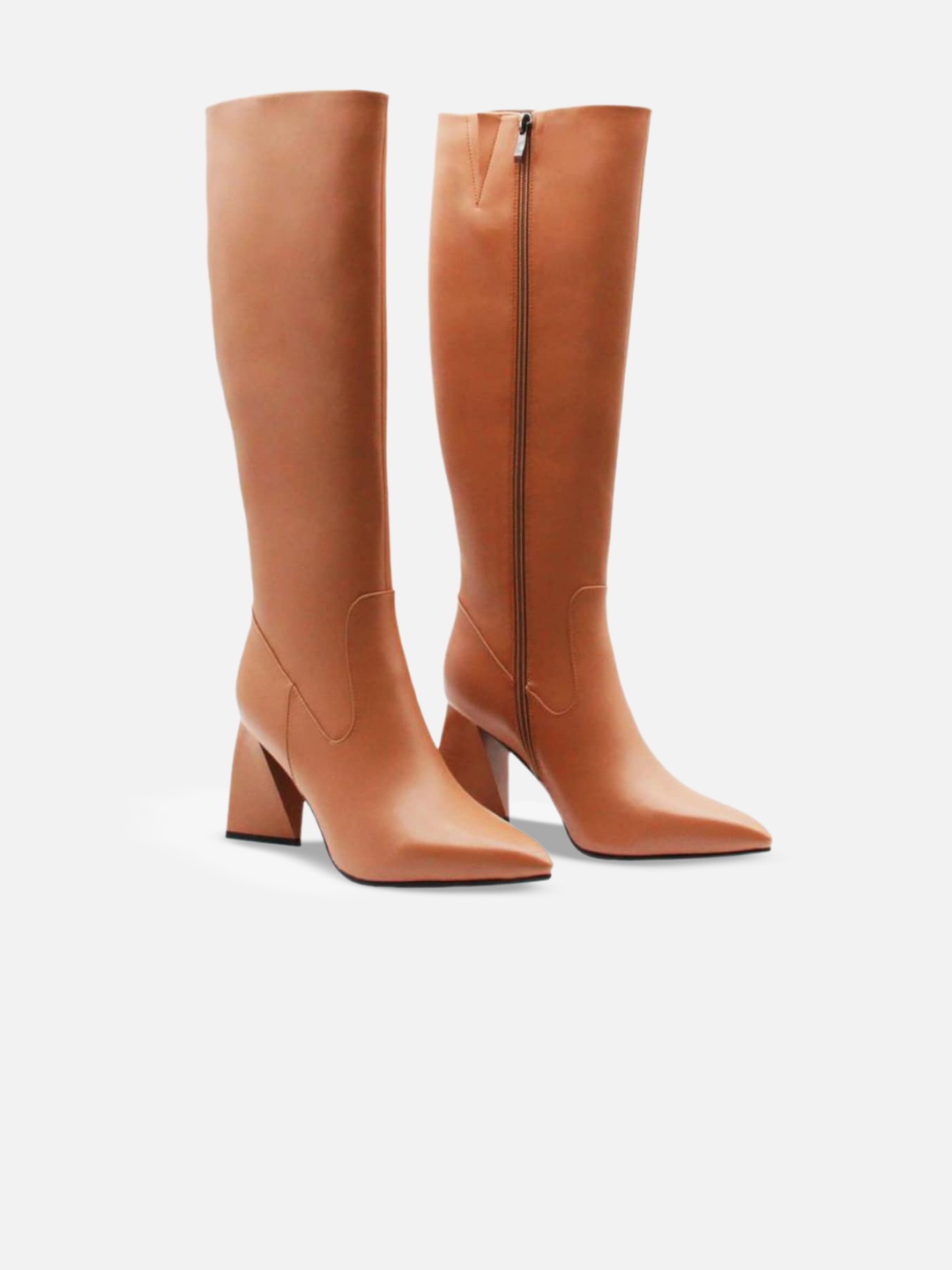 

Carlton London Women Tan High Top Block Heeled Boots
