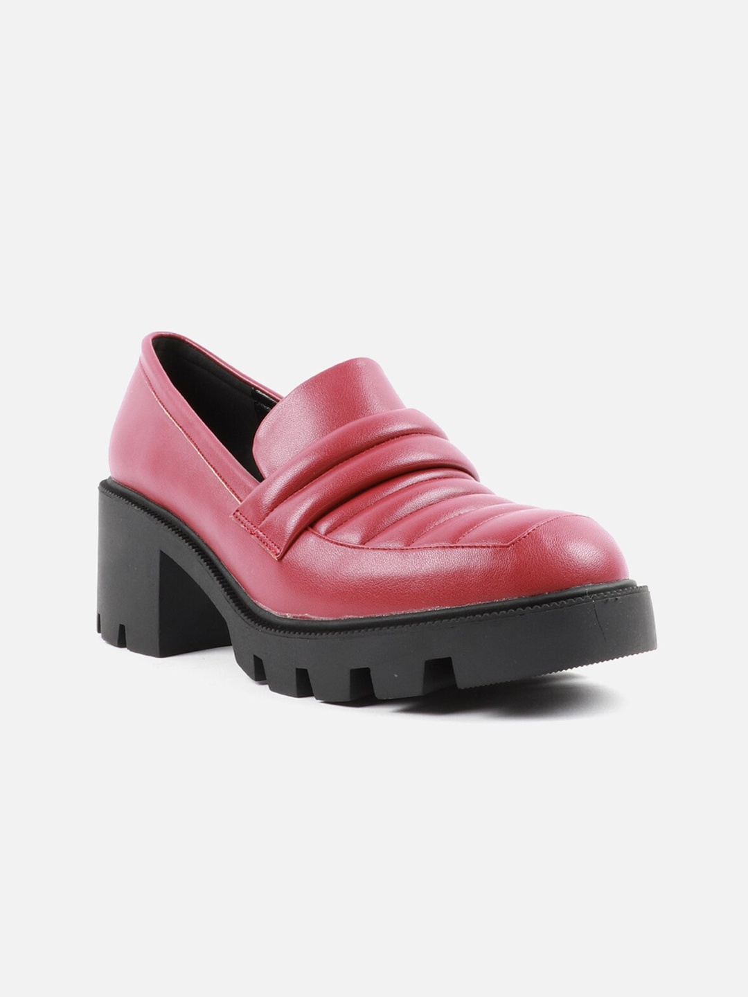 

Carlton London Women Burgundy Textured Synthetic Patent Slip-On Block Loafers