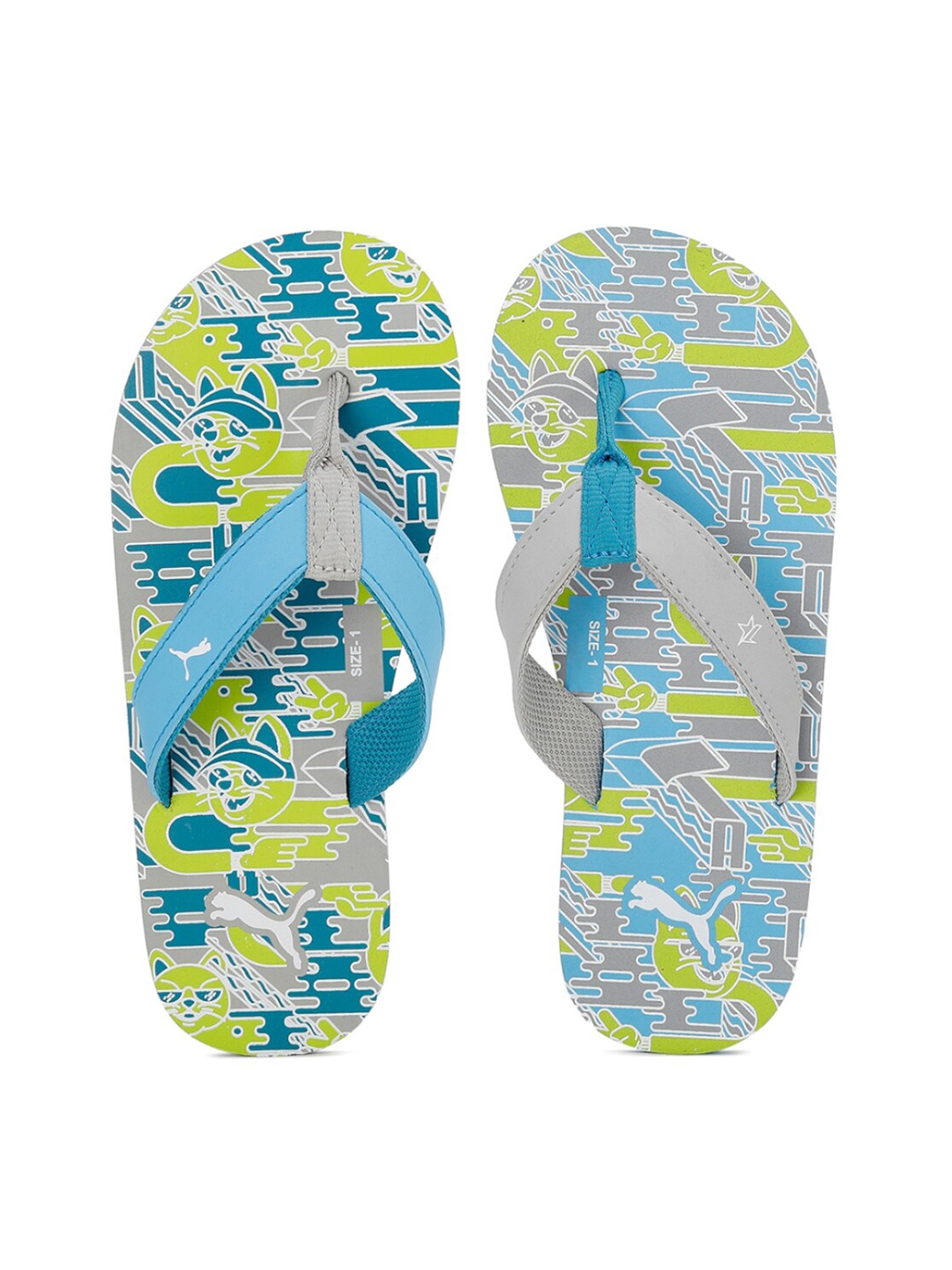 

Puma Kids Blue & Green Printed PUMA X 1DER Hepcat Thong Flip-Flops