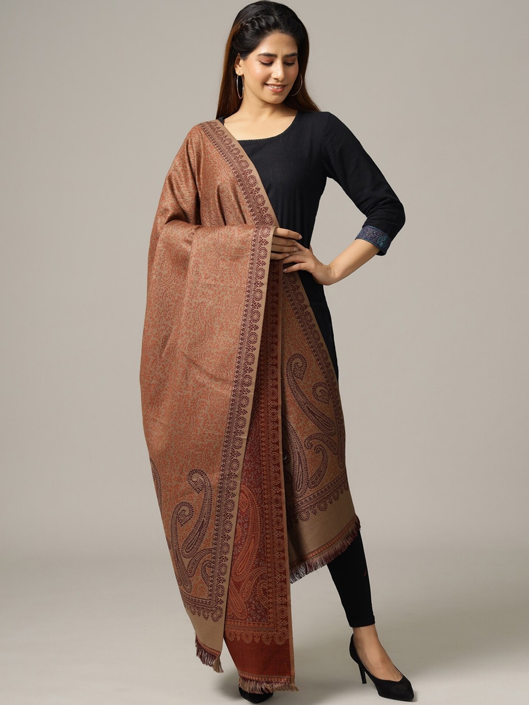 

HANDICRAFT PALACE Women Brown Ethnic Motifs Wool Shawl
