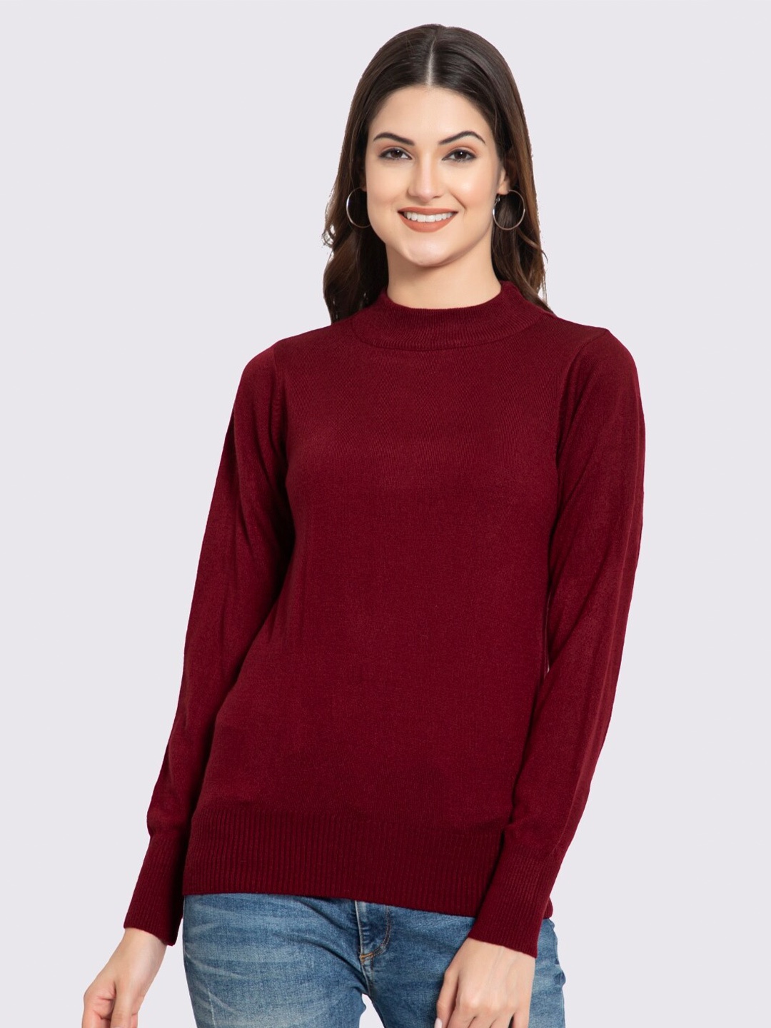 

GODFREY Women Maroon Turtle Neck Full Sleeve Pullover