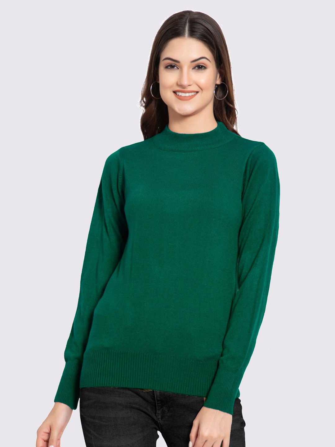 

GODFREY Women Green Turtle Neck Full Sleeve Pullover