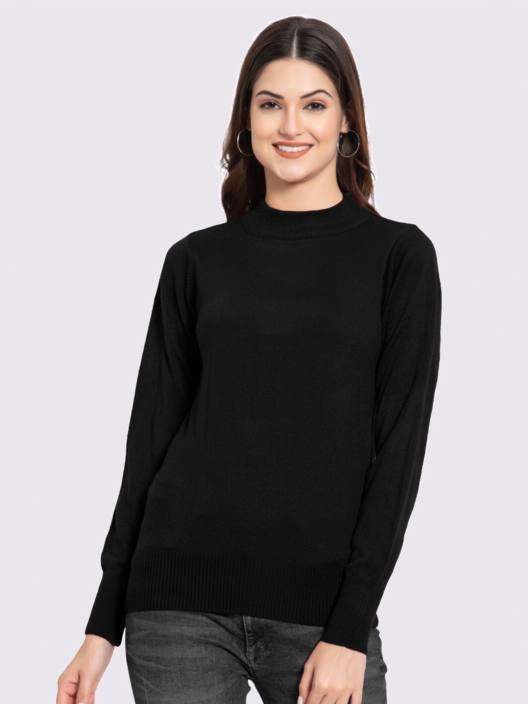 

GODFREY Women Black Turtle Neck Full Sleeve Acrylic Pullover