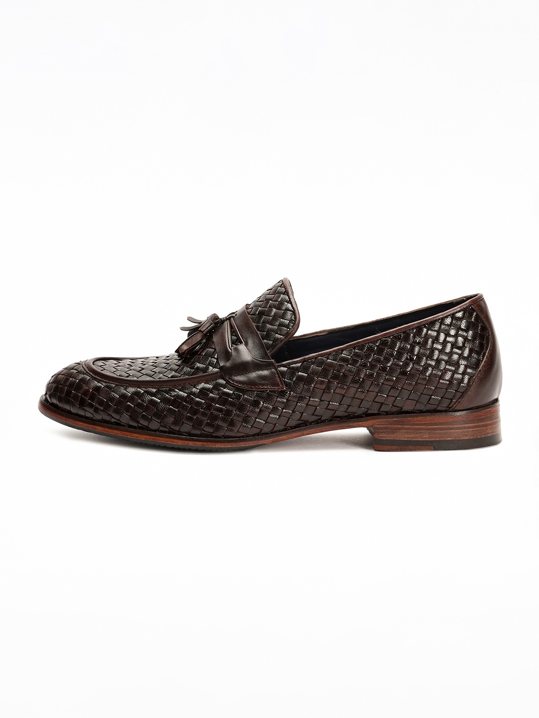 

RARE RABBIT Men Brown Woven Design Leather Loafers