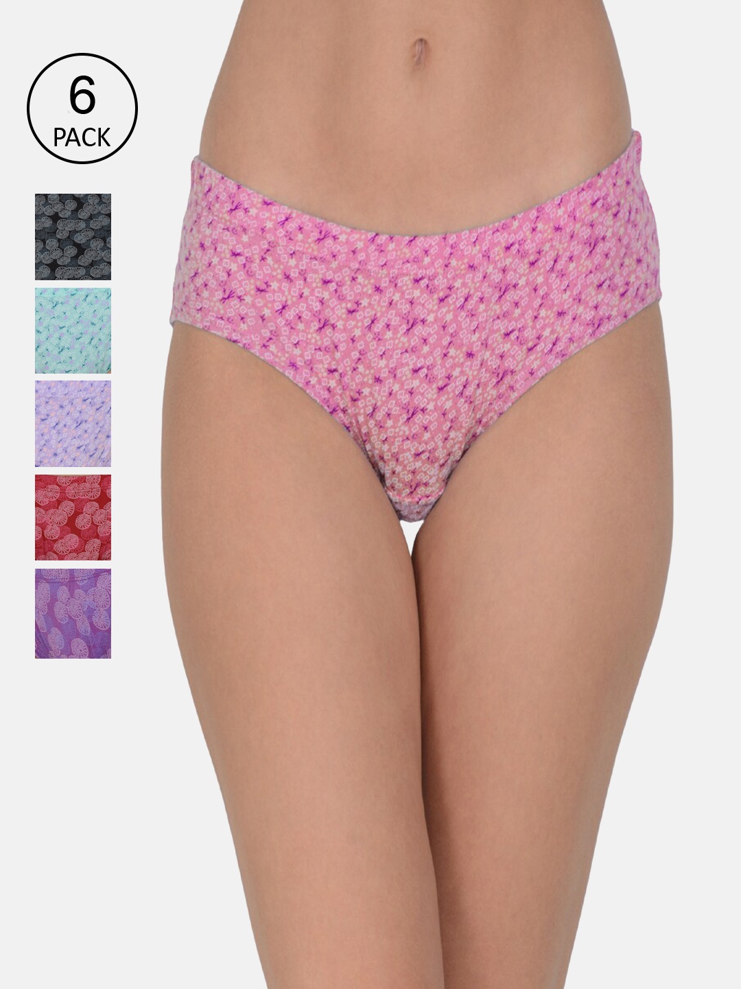 

Leading Lady Women Pack Of 6 Printed Pure Cotton Hipster Briefs, Purple
