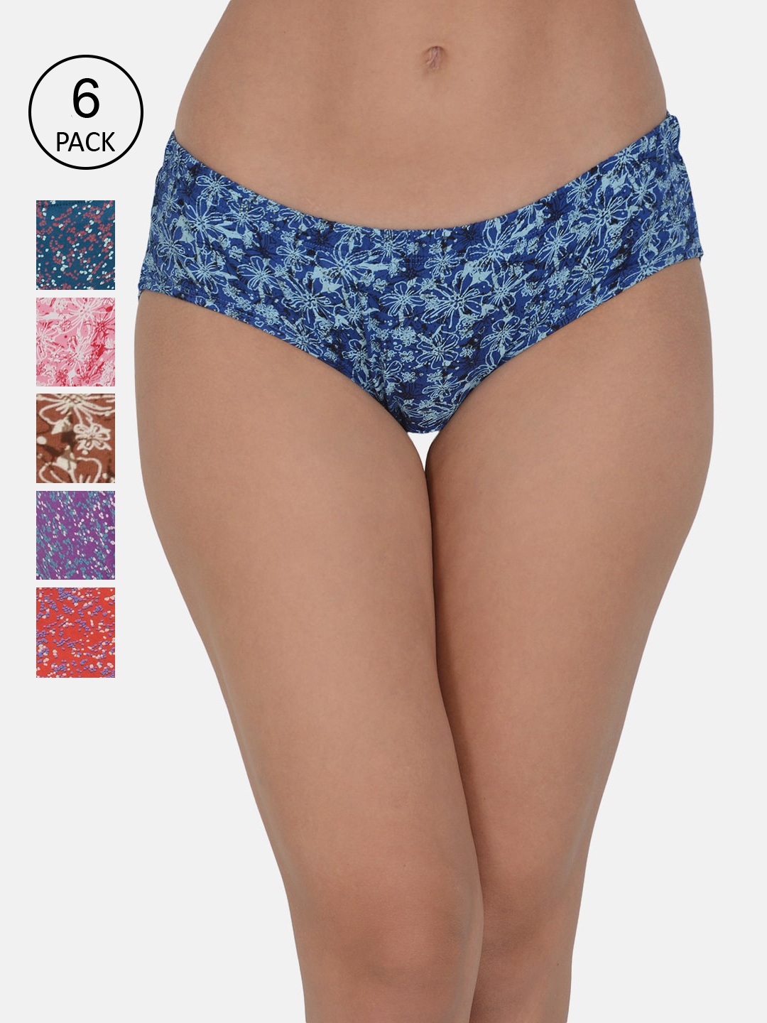 

Leading Lady Women Pack Of 6 Printed Cotton Hipster Briefs, Purple