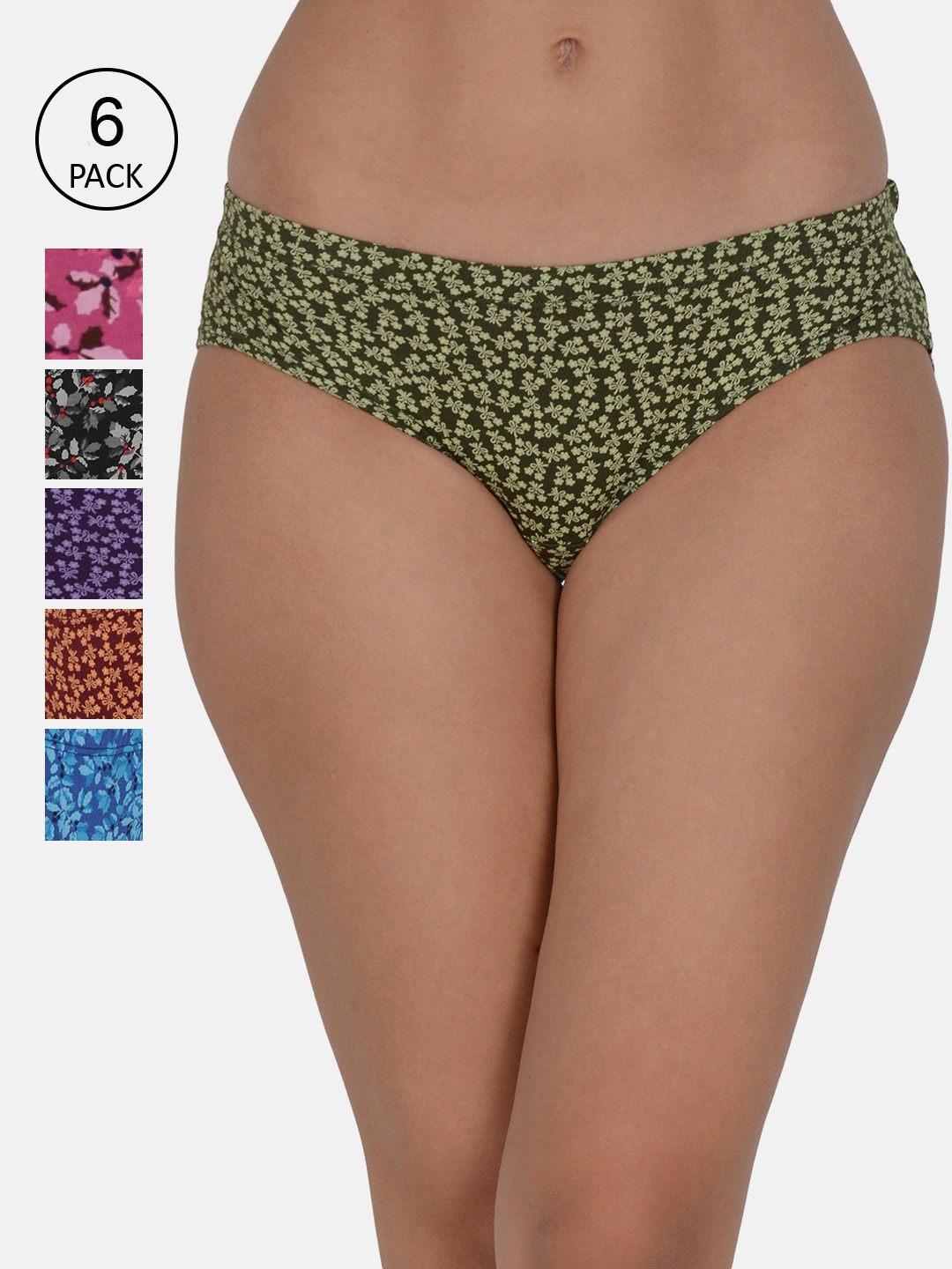 

Leading Lady Women Pack Of 6 Printed Pure Cotton Hipster Briefs, Purple