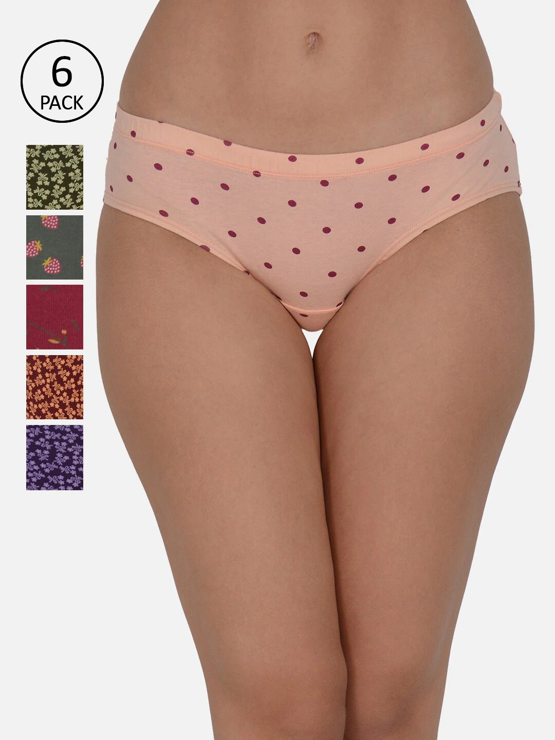 

Leading Lady Women Pack Of 6 Printed Pure-Cotton Hipster Briefs, Purple