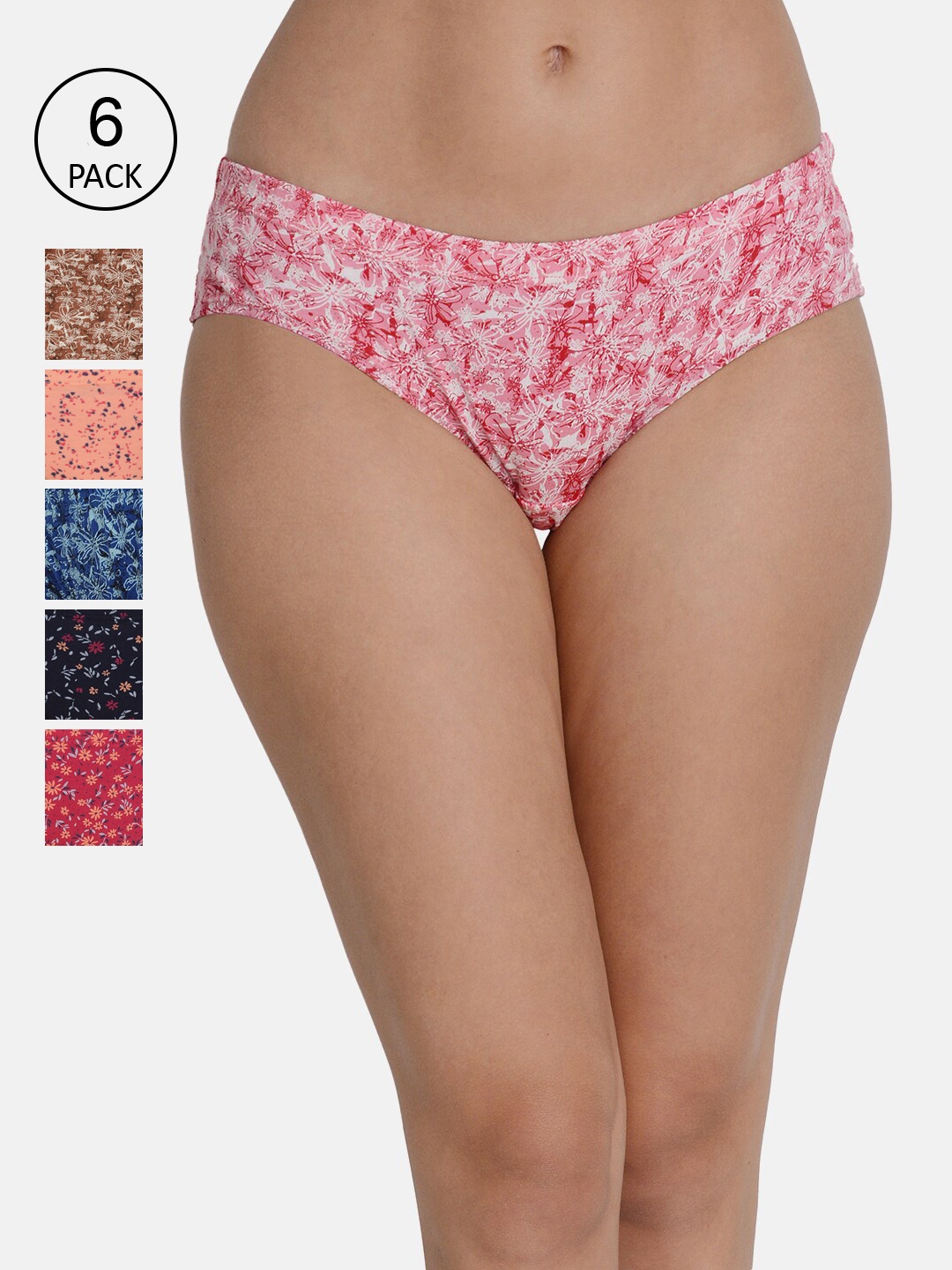 

Leading Lady Women Pack Of 6 Printed Pure Cotton Hipster Briefs, Coffee brown