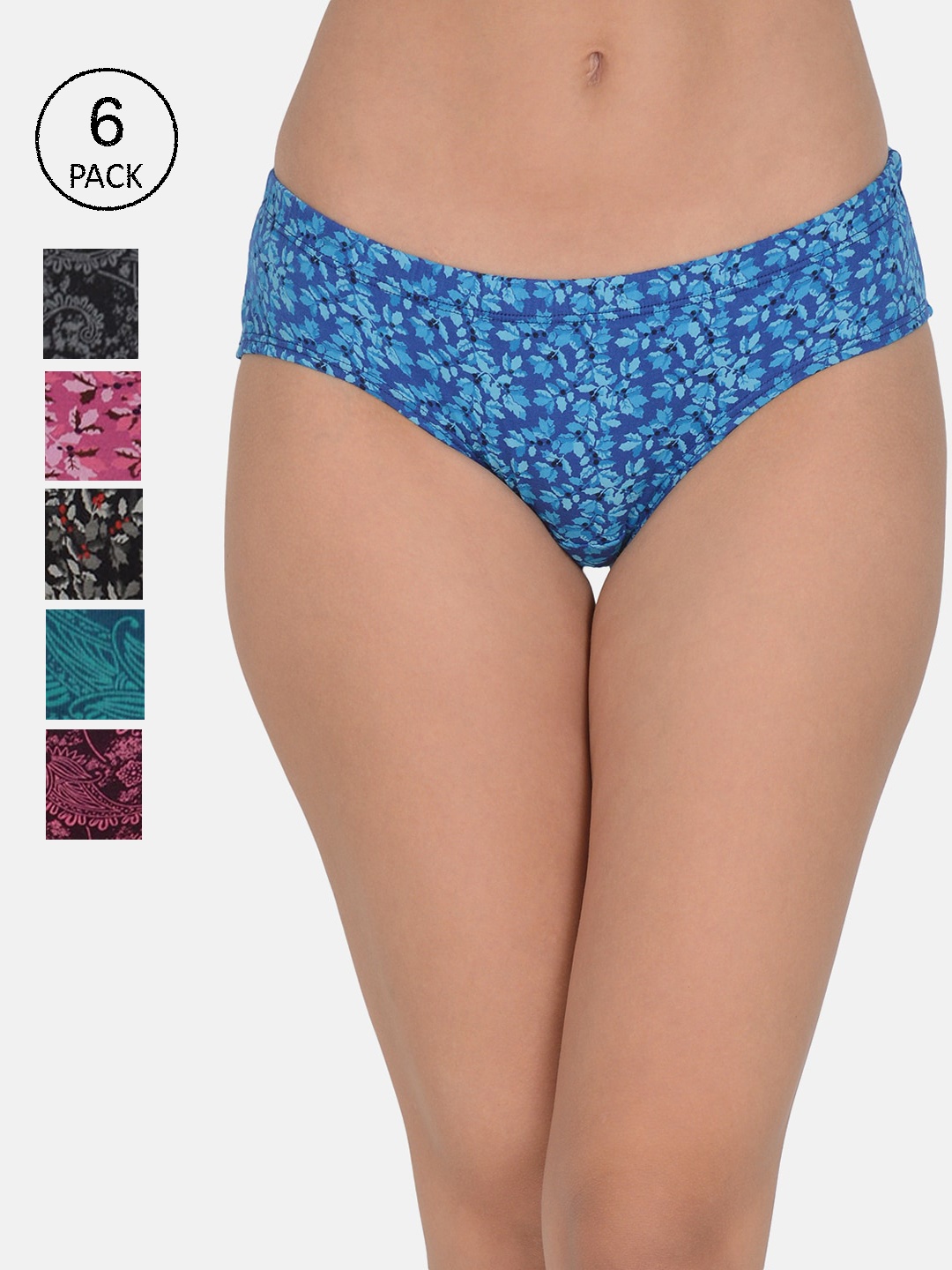 

Leading Lady Women Pack Of 6 Printed Pure Cotton Hipster Briefs, Magenta