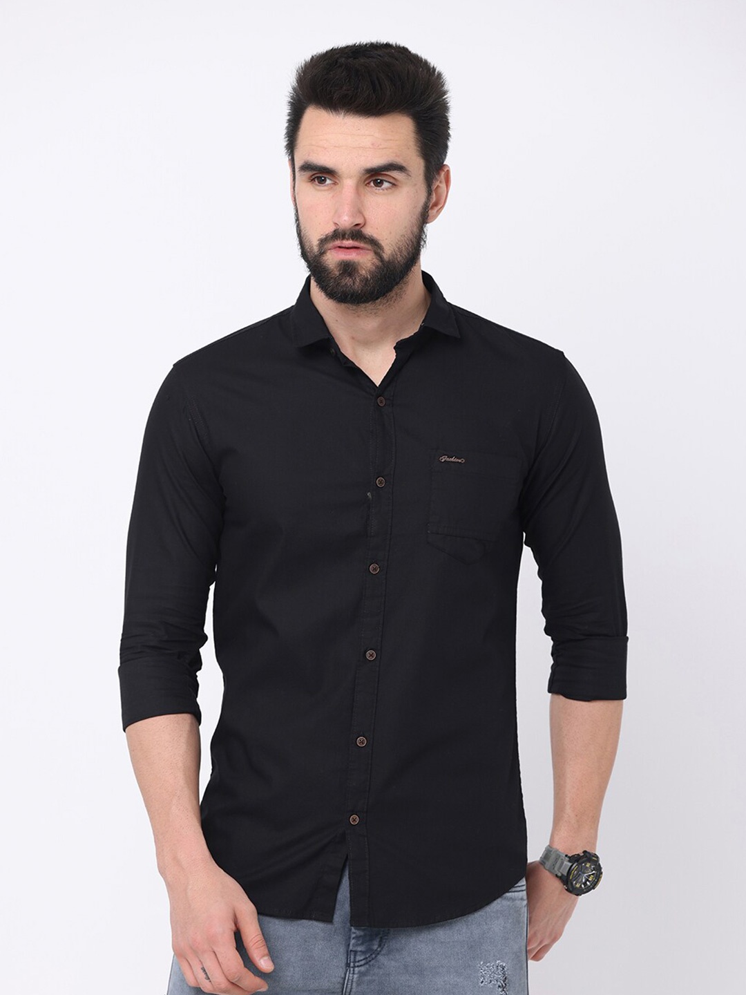 

Jean Cafe Men Black Premium Slim Fit Organic Cotton Casual Shirt