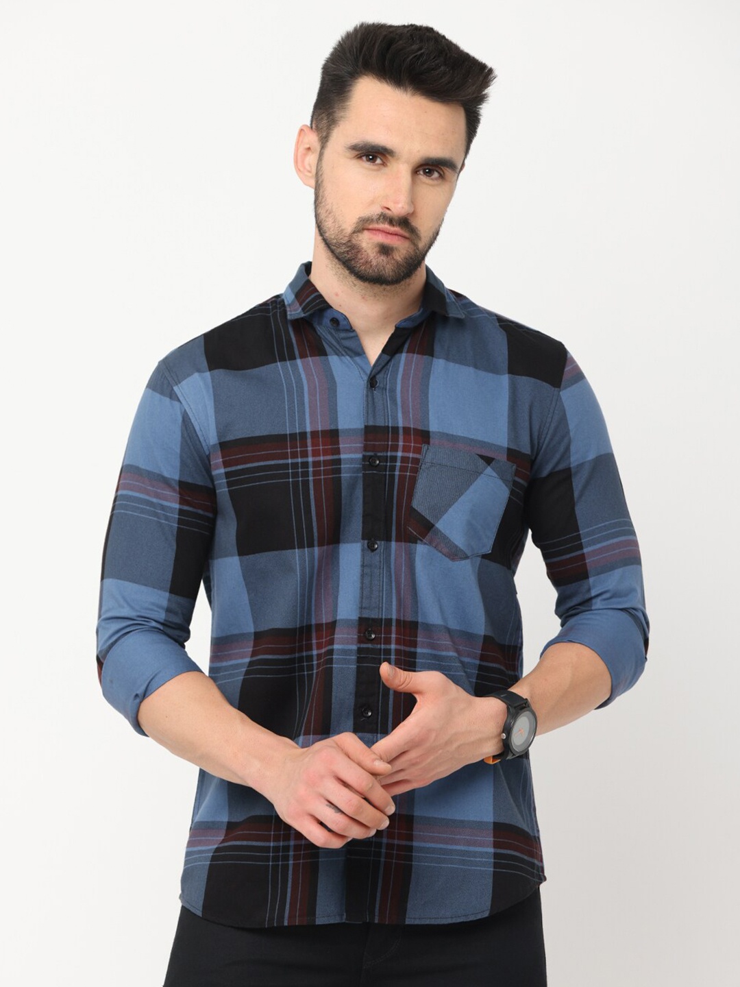 

Jean Cafe Men Blue Premium Slim Fit Checked Casual Shirt