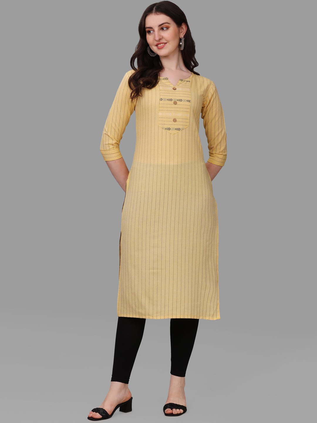 

KALINI Women Yellow Striped Pure Cotton Kurta
