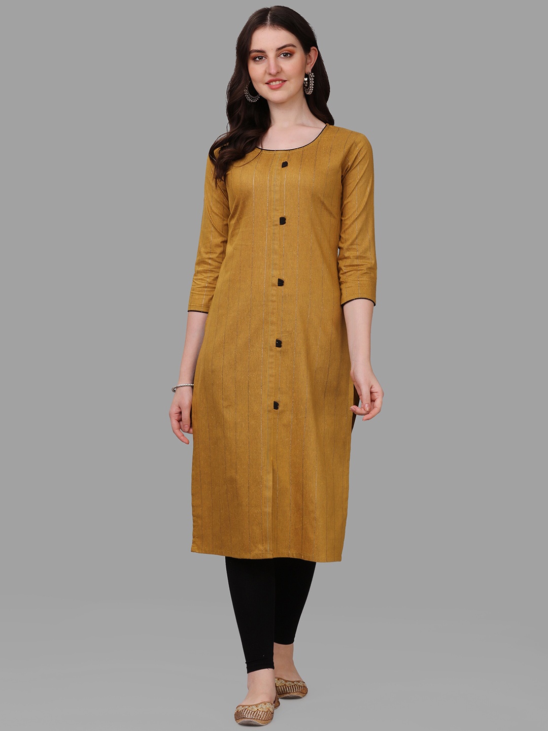 

KALINI Round Neck Pure Cotton Kurta, Mustard