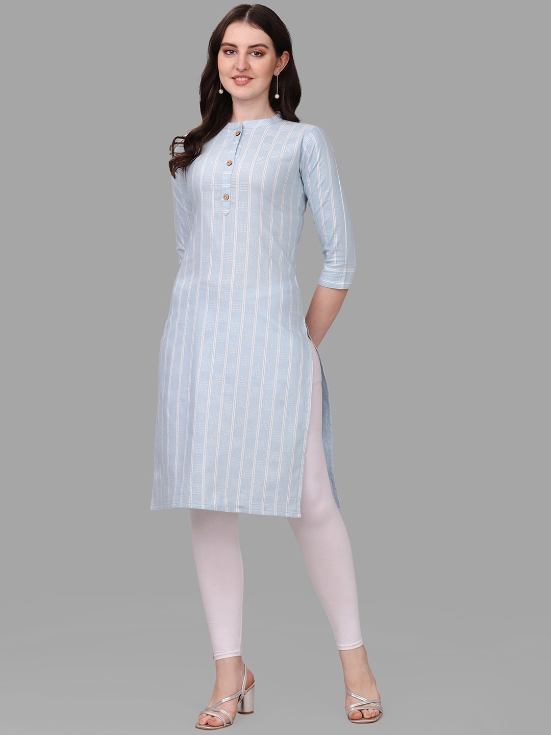 

KALINI Striped Pure Cotton Kurta, Blue