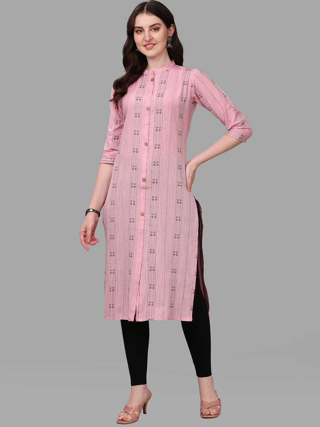 

KALINI Geometric Woven Design Pure Cotton Kurta, Pink