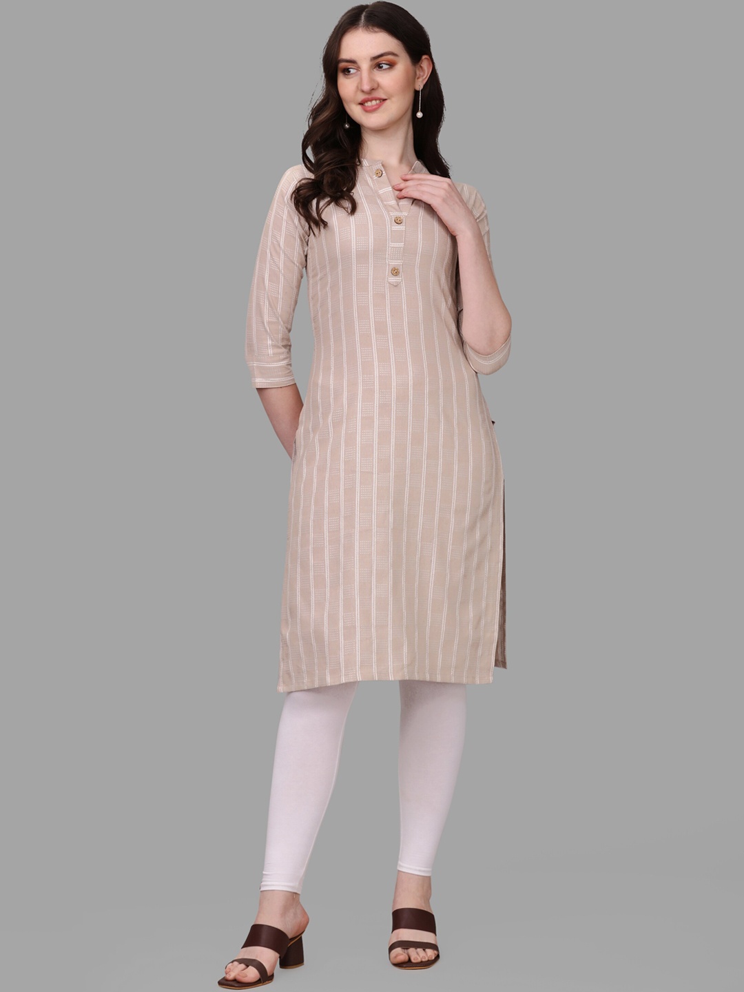 

KALINI Striped Pure Cotton Kurta, Cream