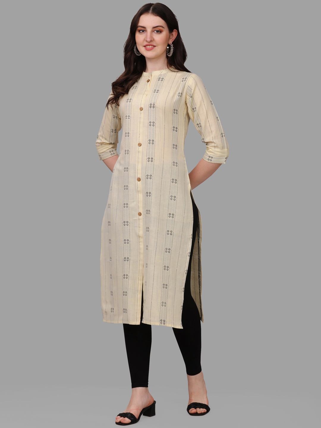 

KALINI Geometric Printed Pure Cotton Kurta, Yellow