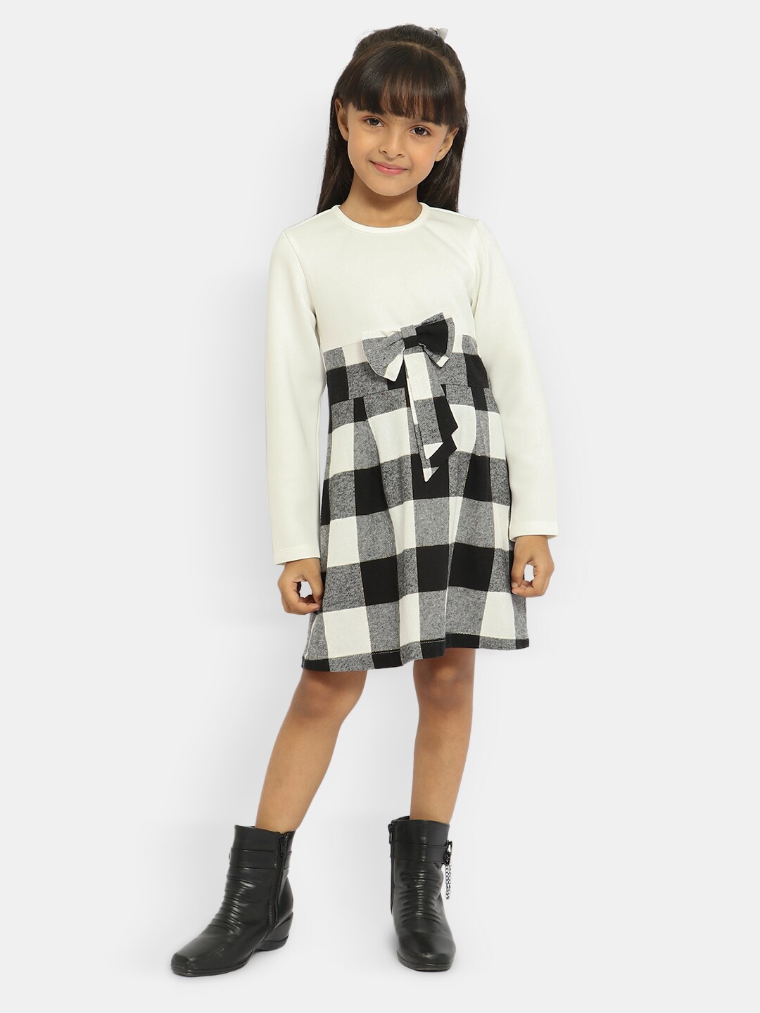 

Nauti Nati Girls White Checked A-Line Dress