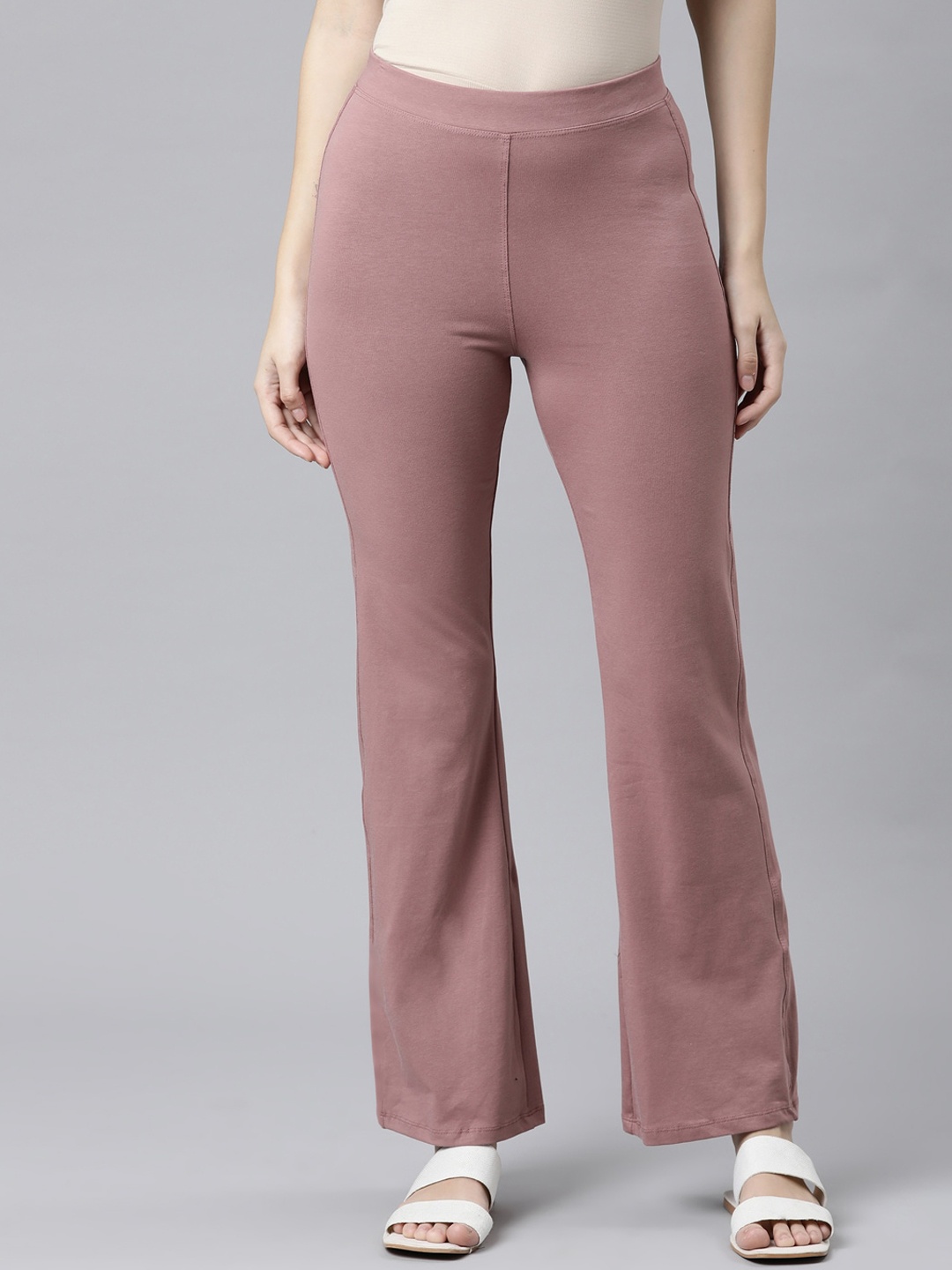 

Go Colors Women Violet Cotton Relaxed Flared High-Rise Trousers