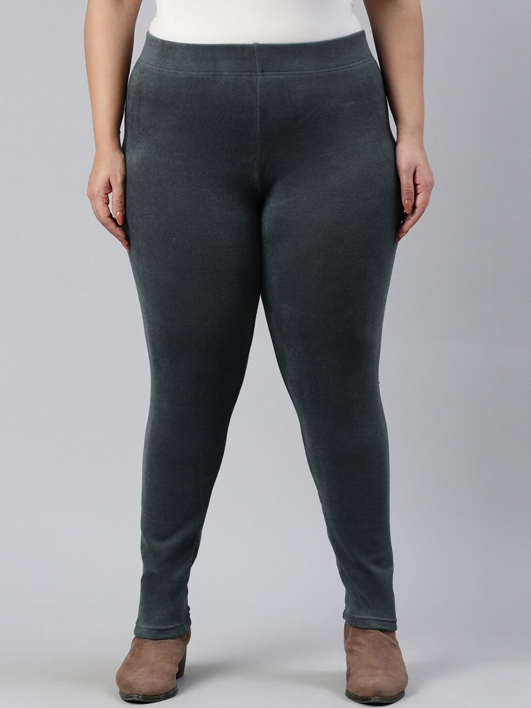 

Go Colors Women Plus Size Olive Green Cotton Solid Leggings