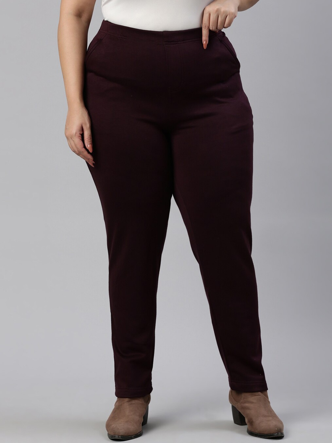 

Go Colors Women Plus Size Relaxed Trousers, Red