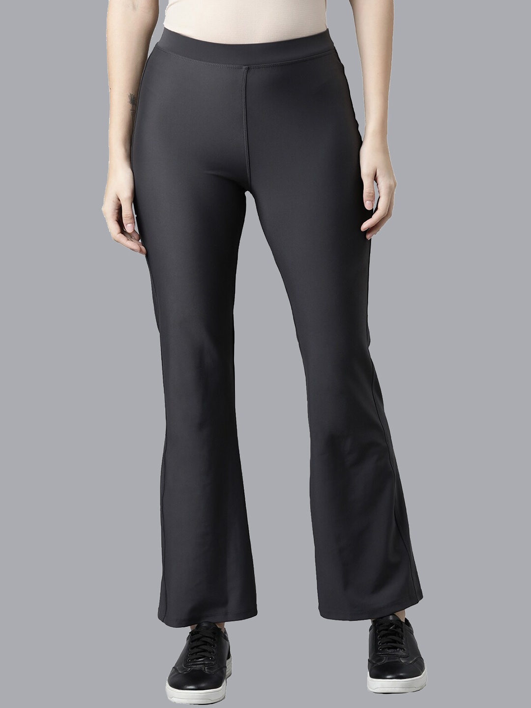 

Go Colors Women Silver-Toned & Grey Relaxed Flared High-Rise Trousers