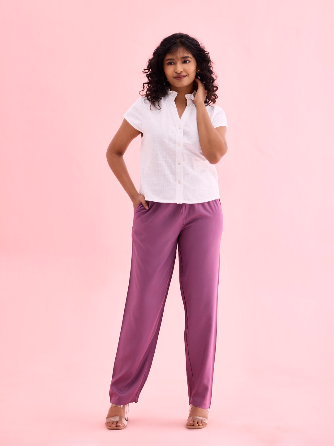 Go Colors Women Purple Relaxed Pleated Trousers