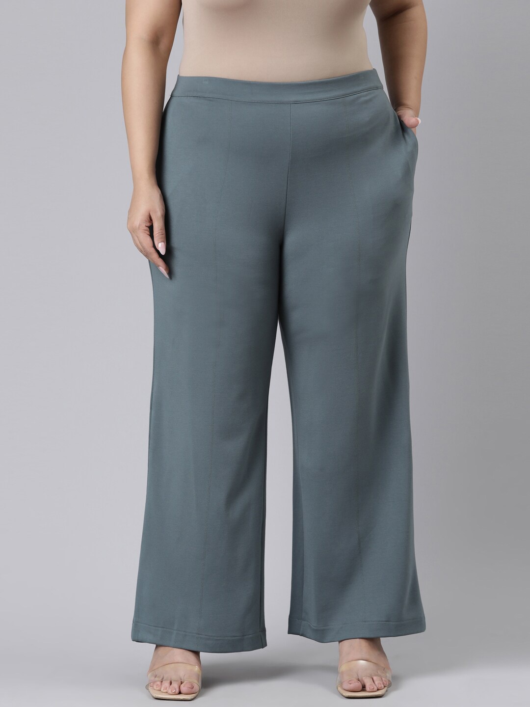 

Go Colors Women Plus Size Green Relaxed High-Rise Trousers