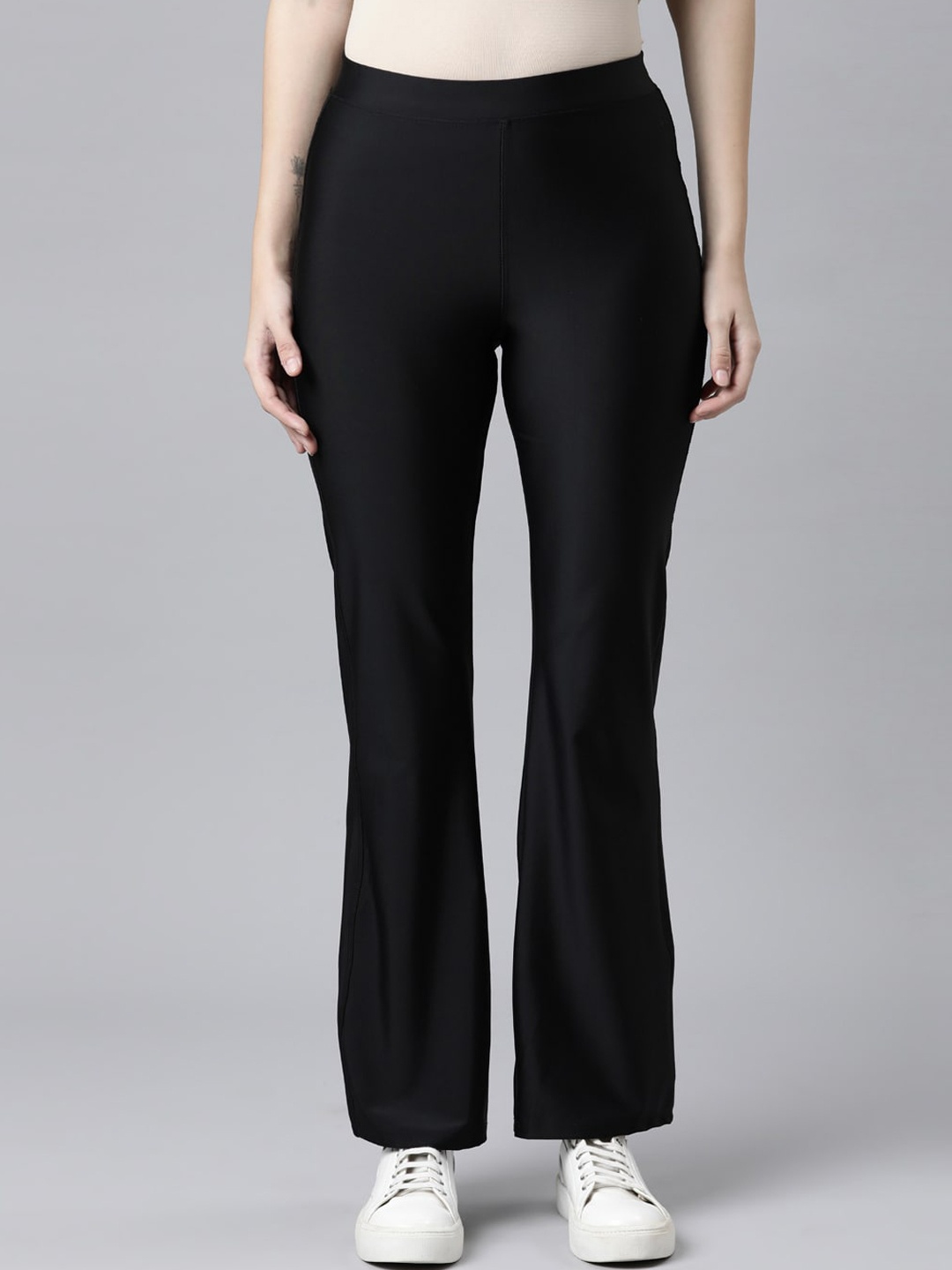 

Go Colors Women Black Relaxed Flared High-Rise Trousers
