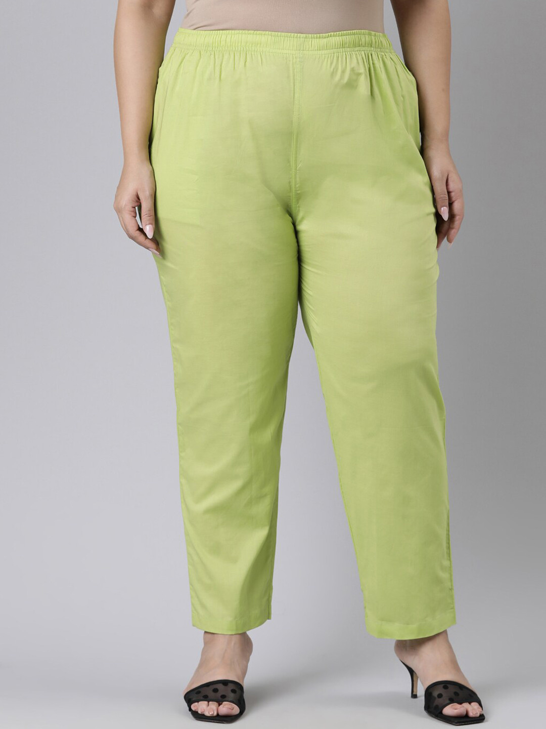 

Go Colors Women Plus Size Cotton Tailored Tapered Fit Pleated Trousers, Sea green