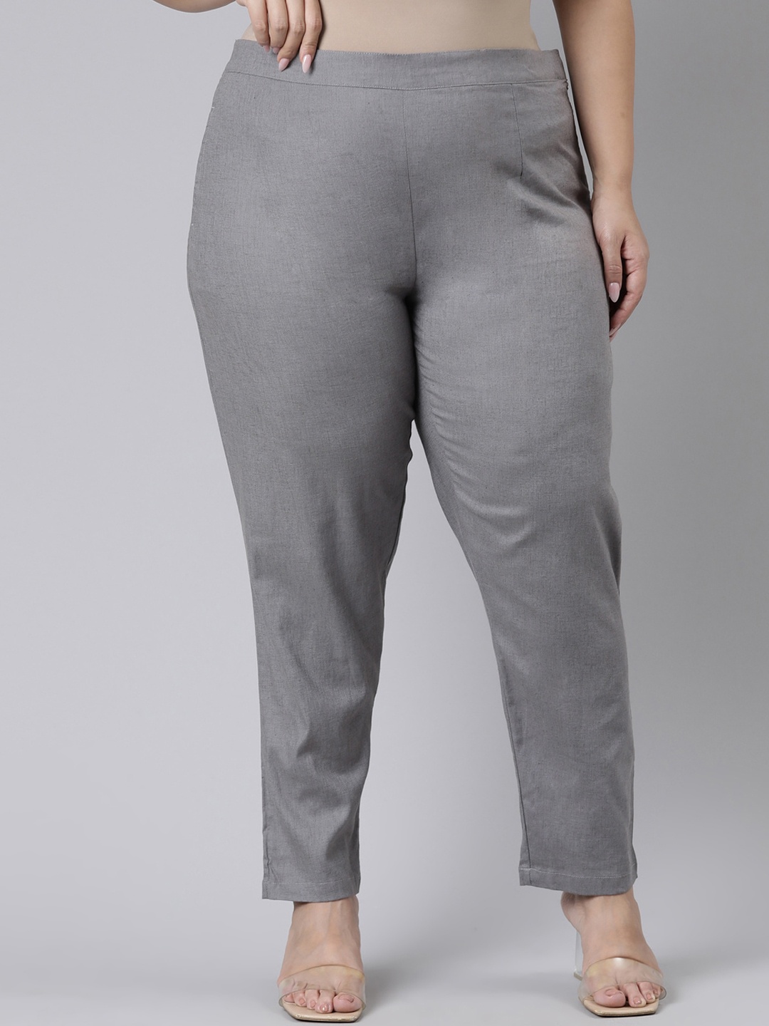 

Go Colors Women Plus Size Grey Tailored Tapered Fit Trousers