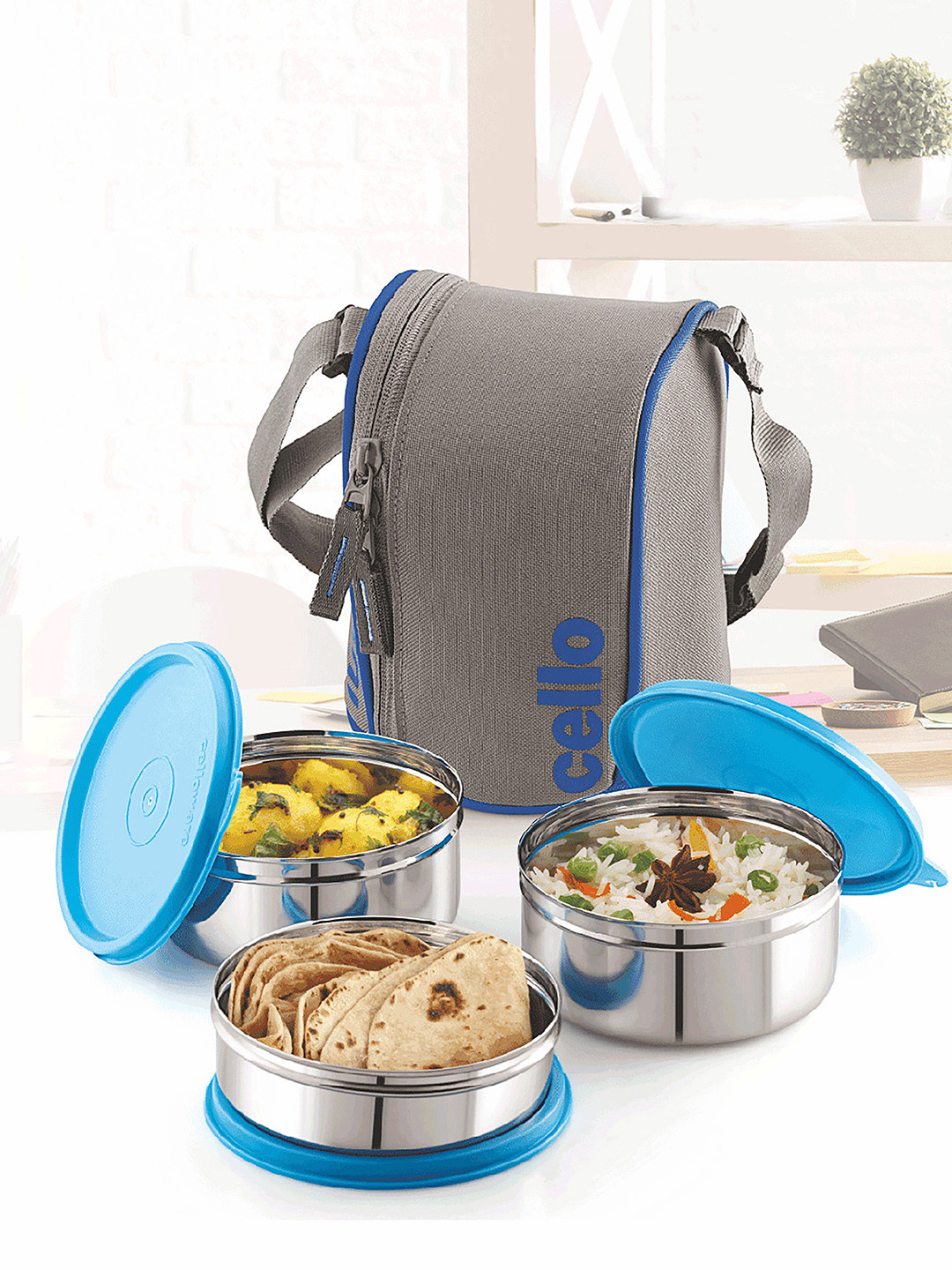 

Cello Max Fresh Mate Set of 3 Blue Stainless Steel Lunch Box