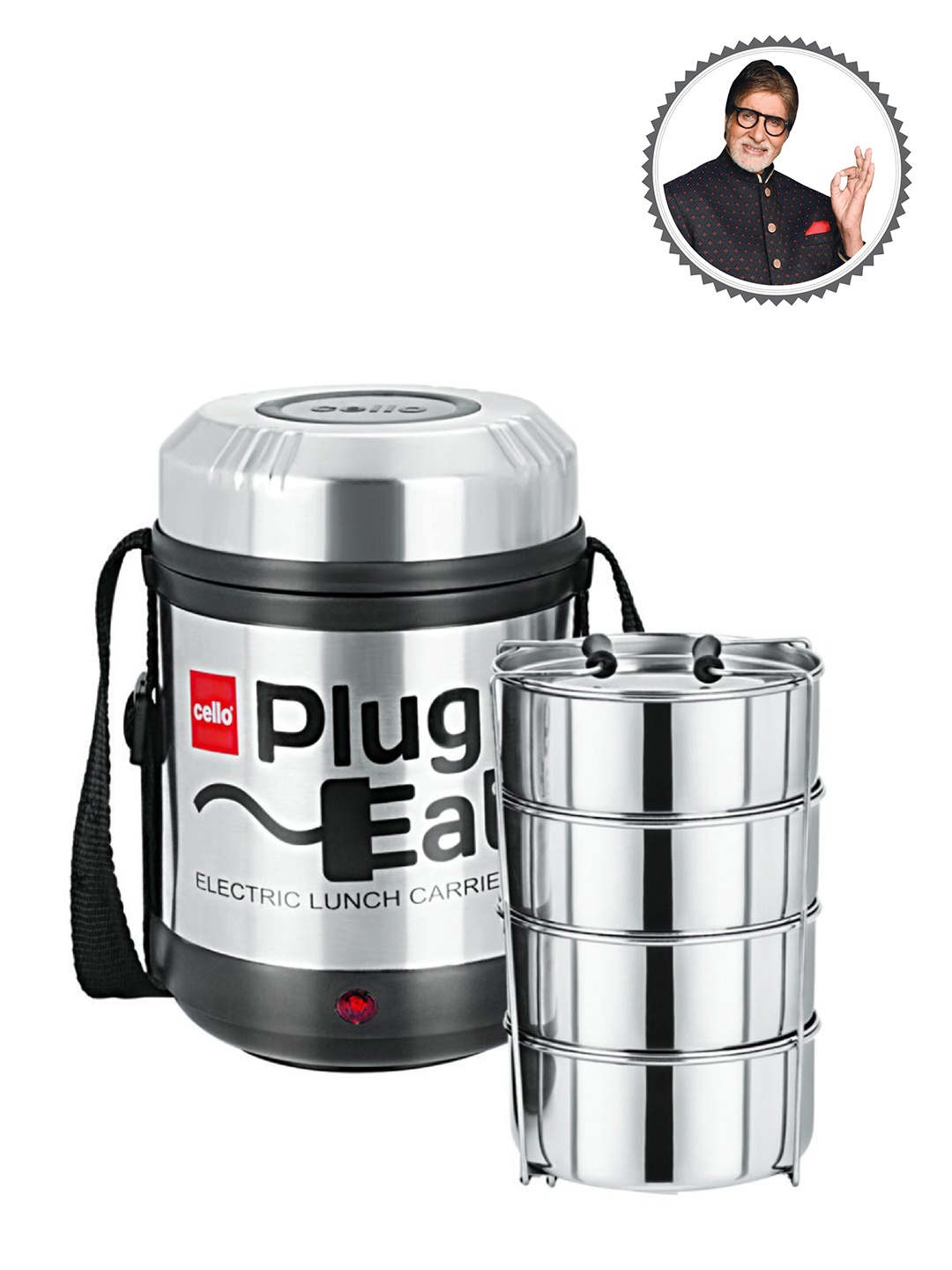 

Cello Silver-Toned 4 Pcs Electro Electric Stainless Steel Lunch Box with Containers