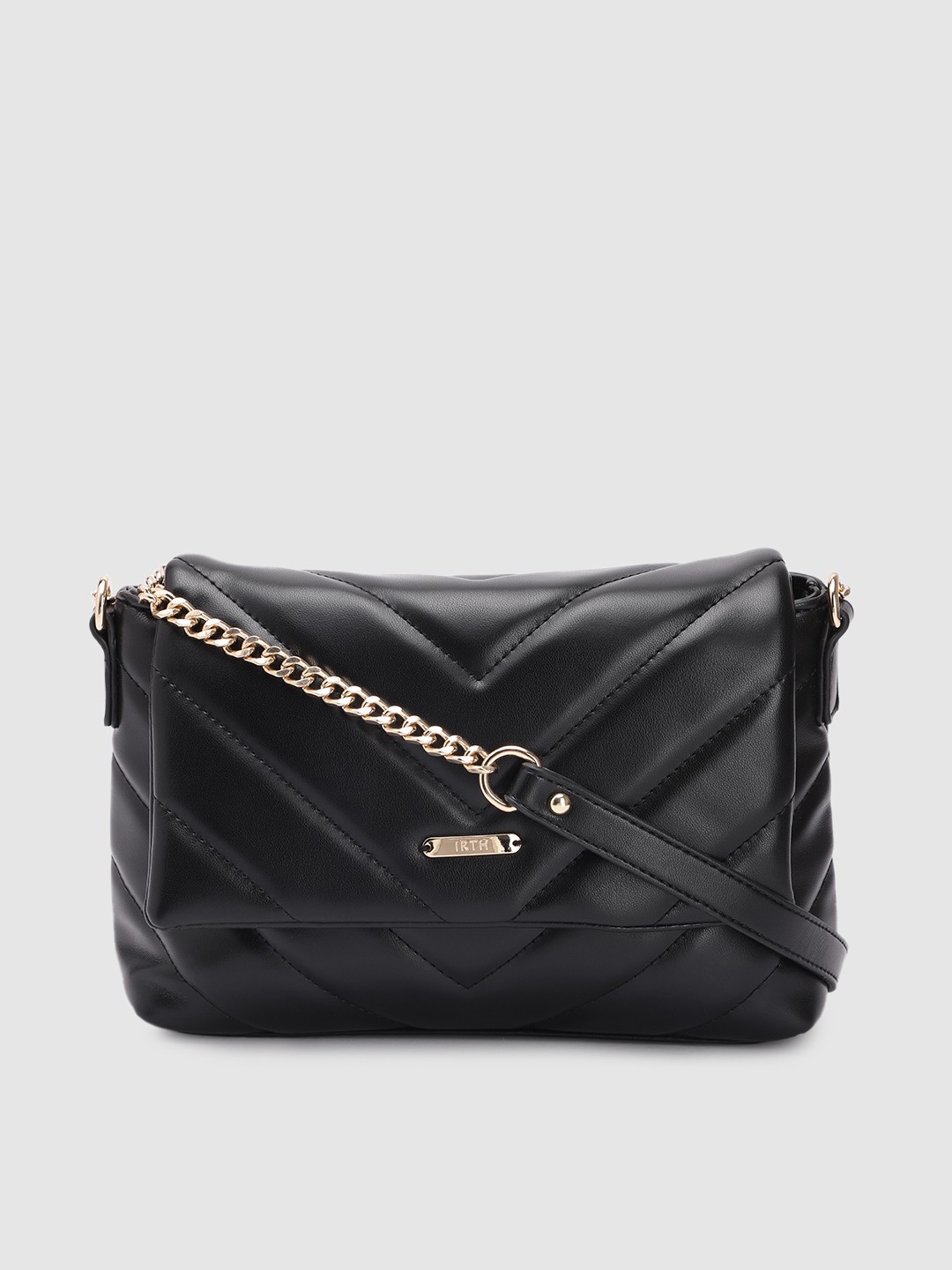 

IRTH Quilted Structured Moonless Night Black Sling Bag