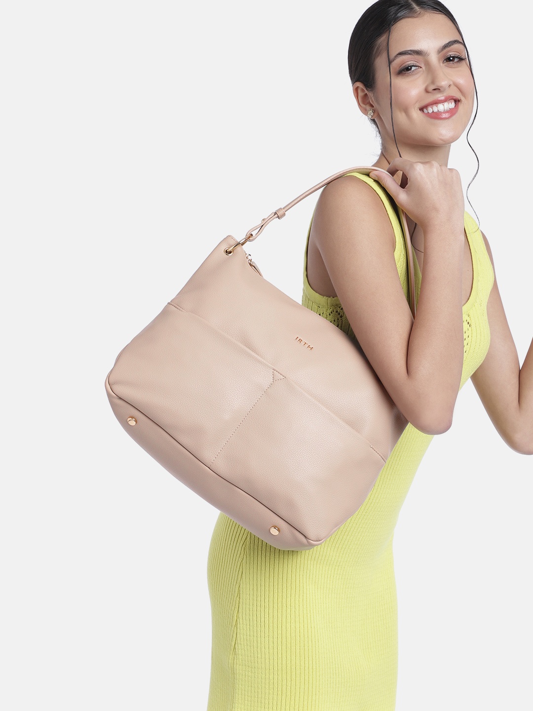 

IRTH Women Structured Shoulder Bag, Beige