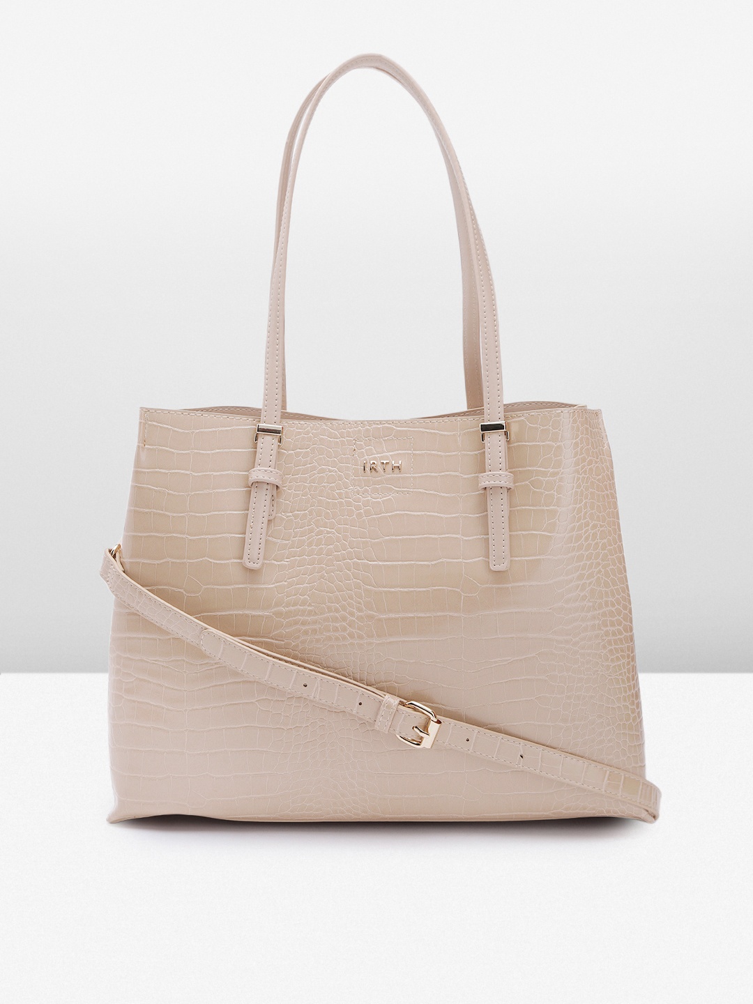 

IRTH Animal Textured Structured Shoulder Bag, Beige