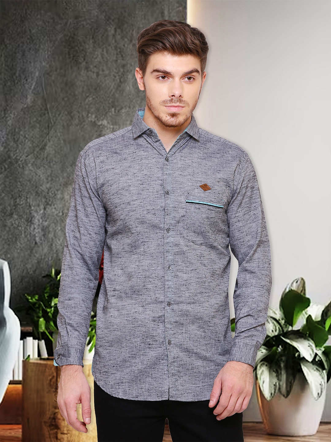 

Kuons Avenue Men Melange Smart Slim Fit Casual Shirt, Grey melange
