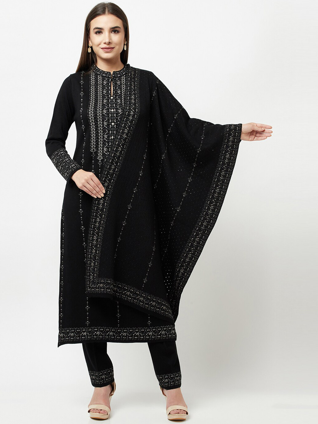 

Knitstudio Women Black Ethnic Motifs Kurta with Trousers & With Dupatta