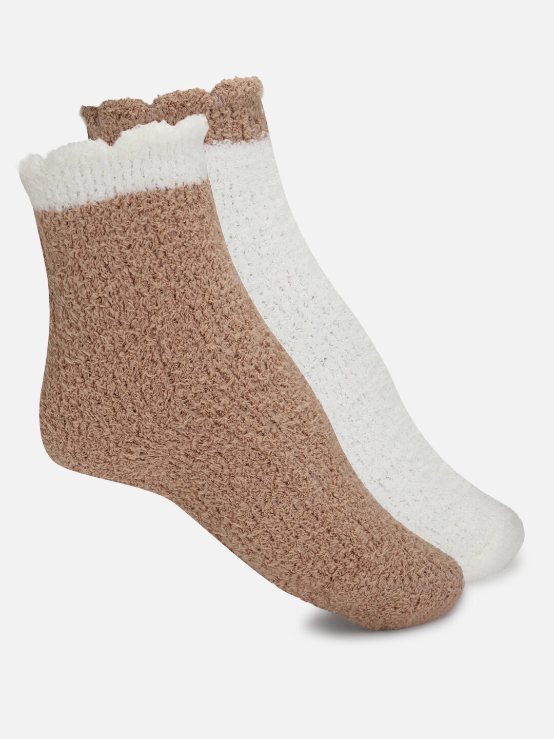 

FOREVER 21 Women White & Beige Textured Ankle-Length Socks