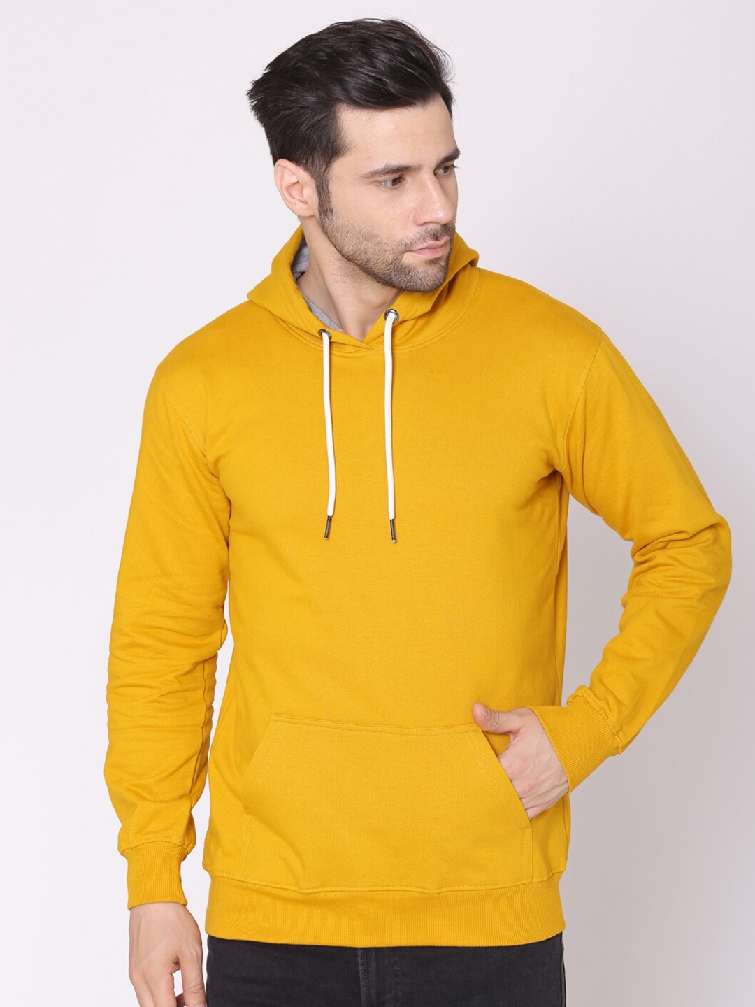 

Lounge Dreams Men Mustard Pure Cotton Hooded Sweatshirt