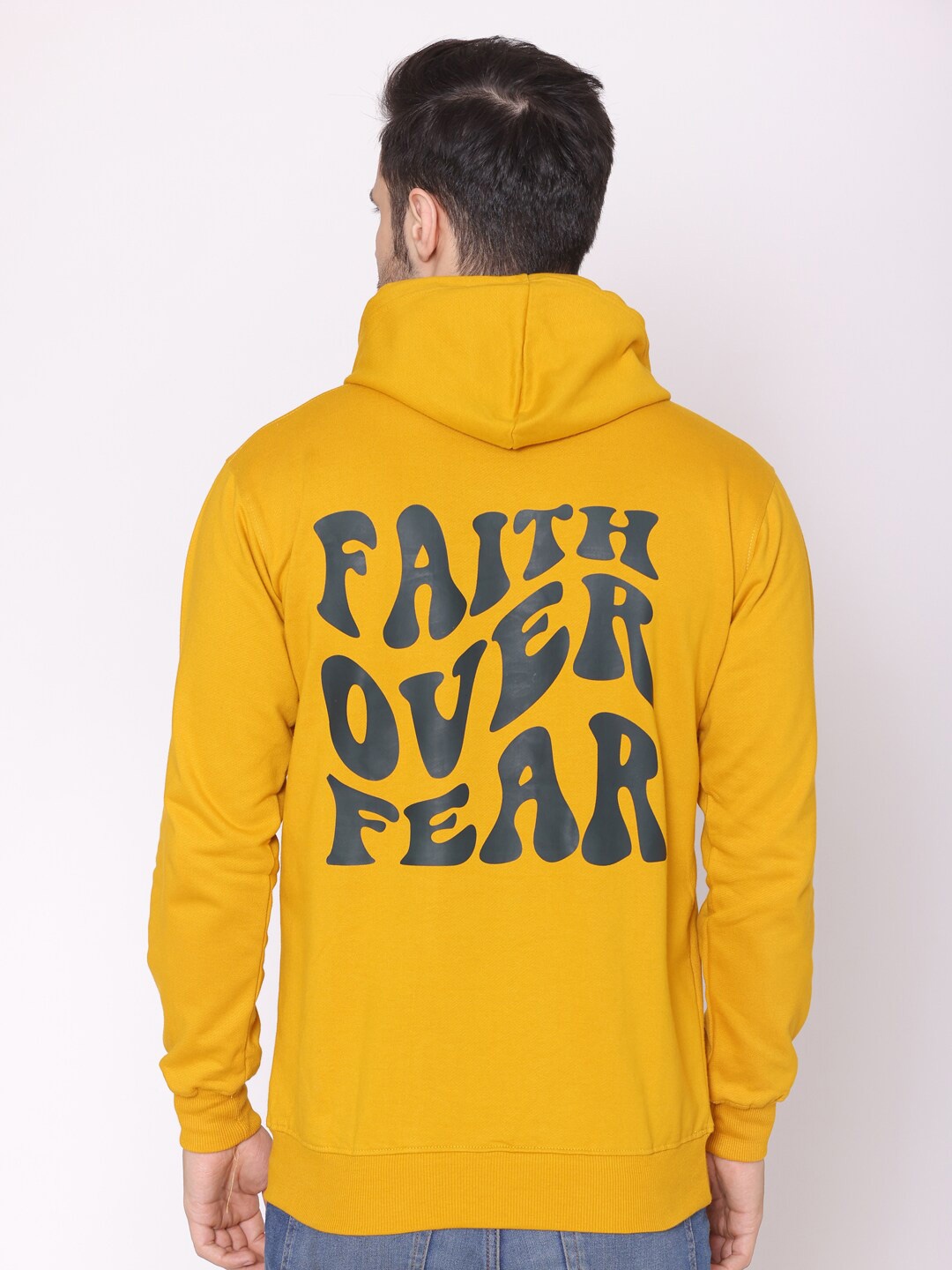 

Lounge Dreams Men Mustard Printed Cotton Hooded Sweatshirt