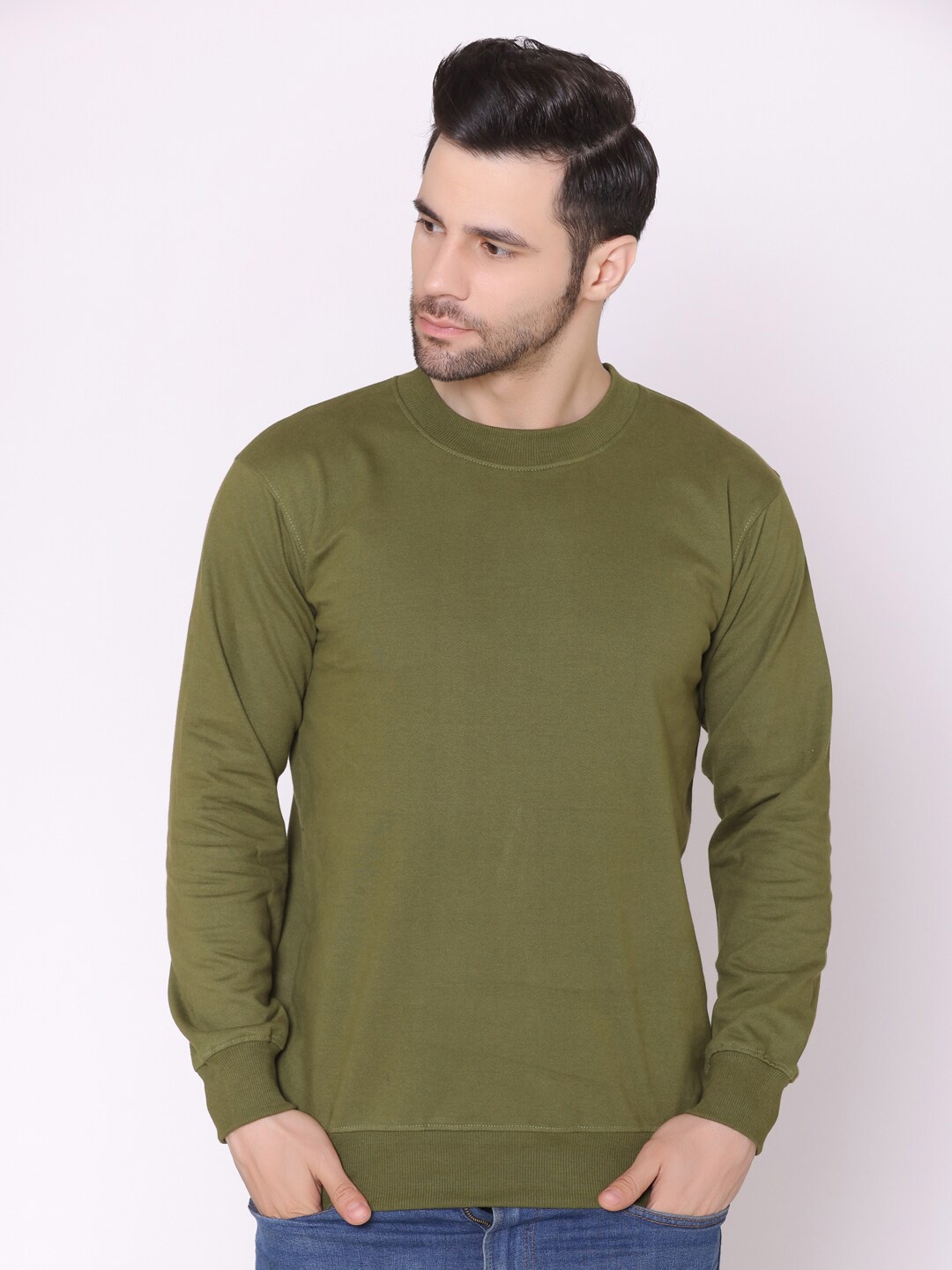 

Lounge Dreams Men Olive Green Cotton Sweatshirt