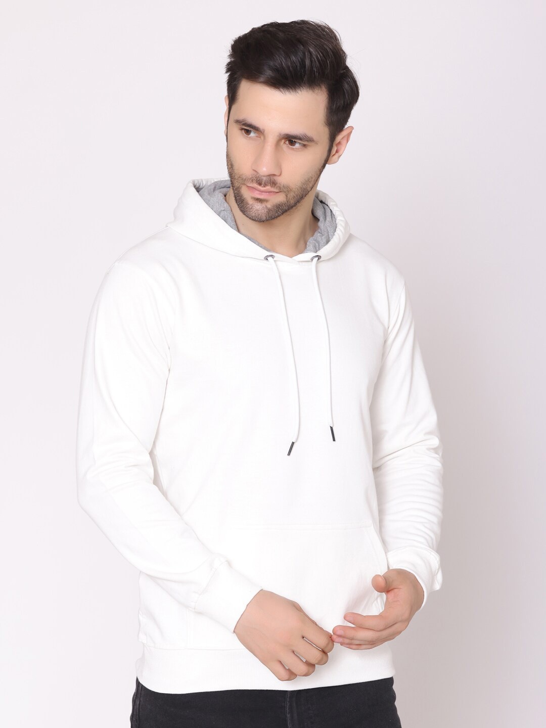 

Lounge Dreams Men White Cotton Hooded Sweatshirt