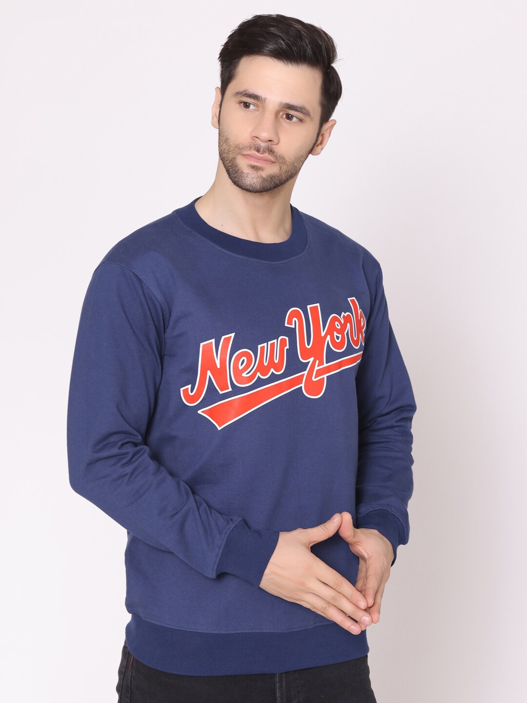 

Lounge Dreams Men Navy Blue Printed Cotton Sweatshirt