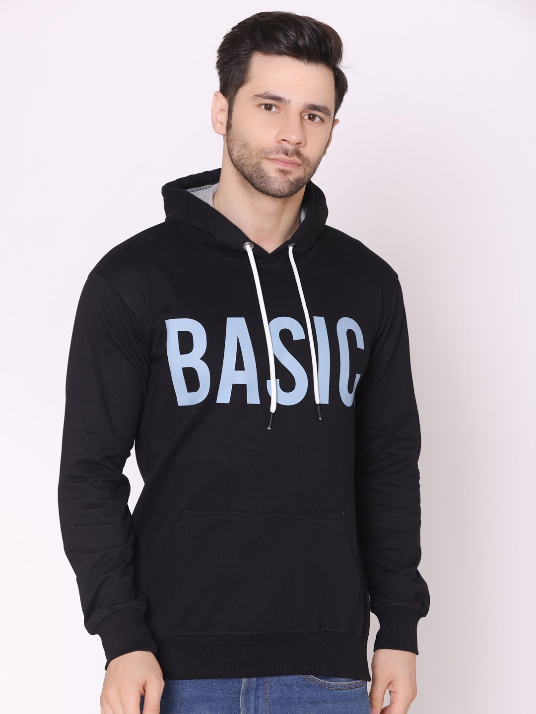 

Lounge Dreams Men Black Printed Cotton Hooded Sweatshirt